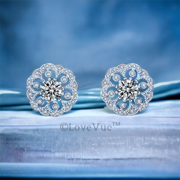 Certified 1ct. t.w. Diamond Cluster Luxury Floral Stud Earrings VVS1 - Picture 5 of 15
